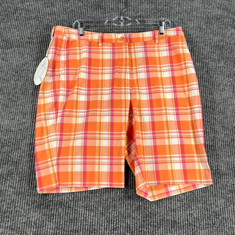 Greg Norman Shorts Womens Size 12 Orange Plaid Golf Outdoor Casual Light New